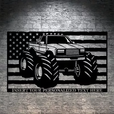 Personalized American Monster Truck Name Metal Sign. Custom US Truck Wall Decor • $229.95