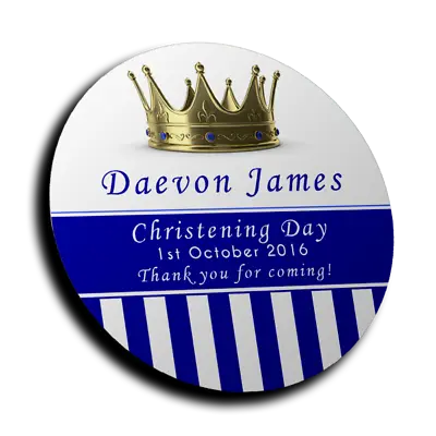 £2.59 • Buy Personalised Crown And Blue Stripes Christening Stickers For Sweet Cones