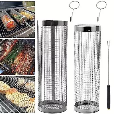 2pcs Rolling Grilling Basket For Outdoor Grillbarbecue Stainless Steel Wire Mesh • $14.36