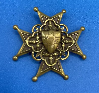 Vintage PIN Brooch Maltese CROSS Engraved Center Shield Layered 1.75  • $24.77