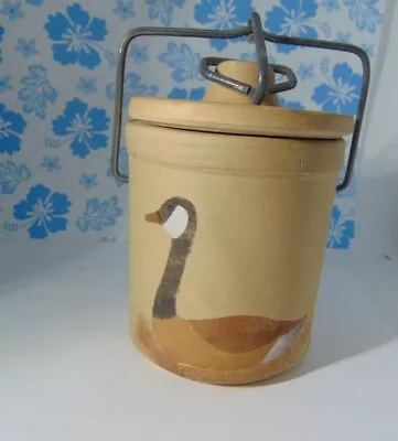 Vintage Stone Art Cheese Crock Duck Farmhouse Design Signed • $18