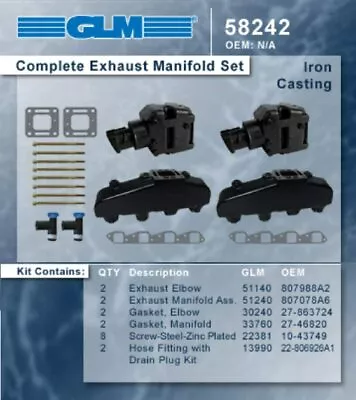 Mercruiser 7.4 L 424 Bravo V8 Exhaust Manifold & Riser Package Set Elbow 502 8.2 • $699.97