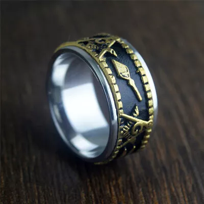 Vintage Masonic Spinning Ring Stainless Steel Wedding Band Men Ring Silver Gold • $11.99