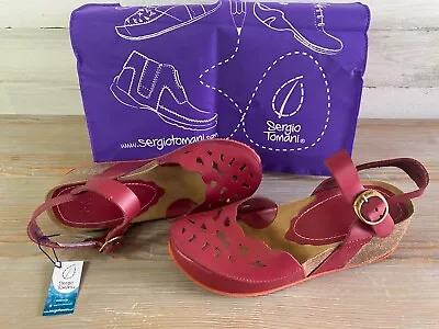 NEW In Box: Sergio Tomani Leather Cutout Sandal Pamela Cereza Red Size 39 • $49.99