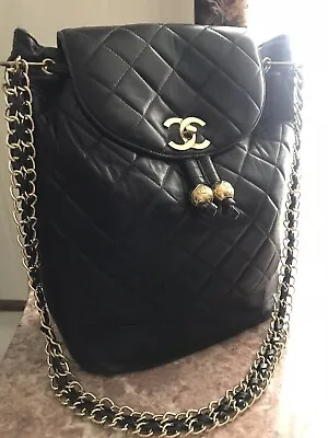 CHANEL BAG CC 90s VINTAGE LOGO QUILTED LEATHER BACKPACK CHAIN XL PURSE RARE MINT • $8400