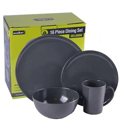 £22.99 • Buy Summit 16 Piece Dining Set Grey Melamine Bowl Mug Plate Camping Picnic Travel