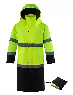 Ubon Men's Hi Vis Long Raincoat Waterproof Reflective Safety Rain Jacket Hooded • $50.38