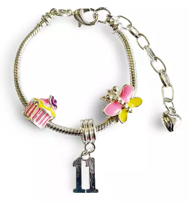 Children's Adjustable Happy Birthday To You Age 11 Silver Plated Charm Bracelet • £10.99