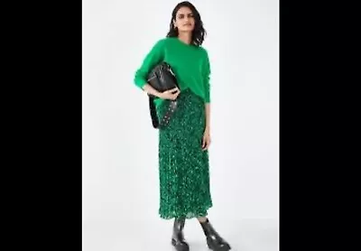 Hush - Mavis Pleat Midi Skirt - Zebra Green - Size 8 - BNWT • £25