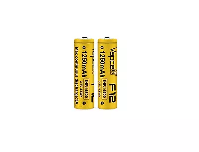 2x Vapcell 14500 1250mAh Battery 3.7V F12 Button Lithium Rechargeable Batteries • £10.99