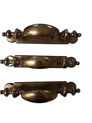 3 Vintage Brass Bail Drawer Pulls Handles Keg N15715 With Backing And Screws • $19.99