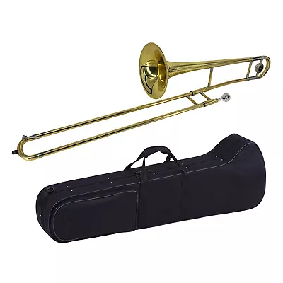 B Flat Trombone Brass Gold Lacquer W/ Mouthpiece Case For Beginner Student U0H5 • $129.62