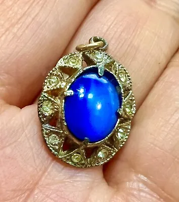 Dainty VTG Antique (?) Deep Blue Cat's Eye Moonstone Oval Cabochon Pendant • $39.89