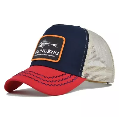 Grundens Gage Trucker Hat Cap Snapback Fishing Mesh Adjustable BlueRed & White  • $29.99