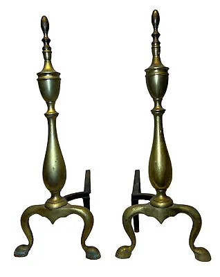 Vintage Antique Brass Federal Style Fireplace Andirons Fire Logs 20  • $42.49
