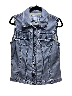 ERIN LONDON Sz Small Blue Soft Faux Leather Vest Button Closure Front Pockets • $25.99