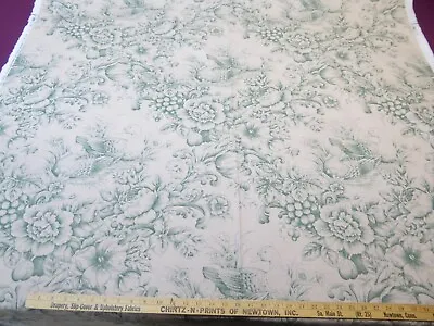 Vintage Jay Yang Ivory Green Duck Toile Linen Fabric • $95