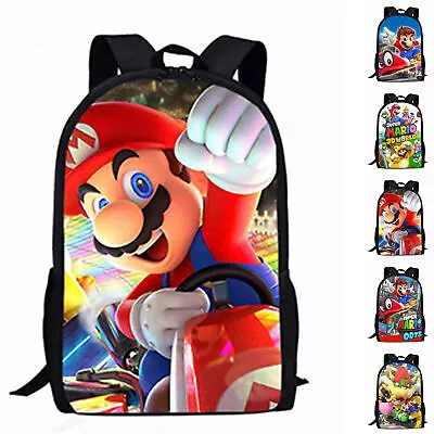 Kids Mario Cartoon School Backpack Children Travel Shoulder Bag Large Capacity • £18.19