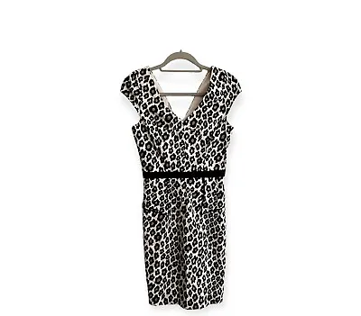 Oasis Leopard Animal Print Cotton Mix Gorgeous Pin Up Wiggle Dress Size 8 • £45.99