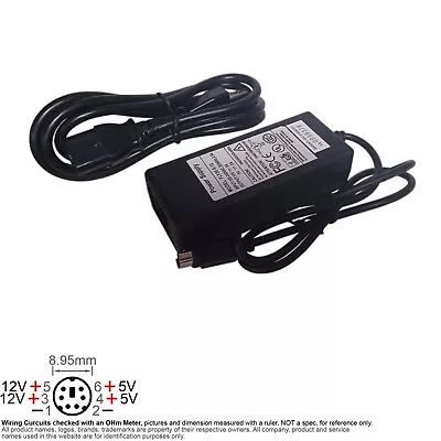 AC DC Power Adapter Round MD 6-Pin DC12V DC5V 12V 5V 2.0A 34W FLY36-5-12 • $17.10