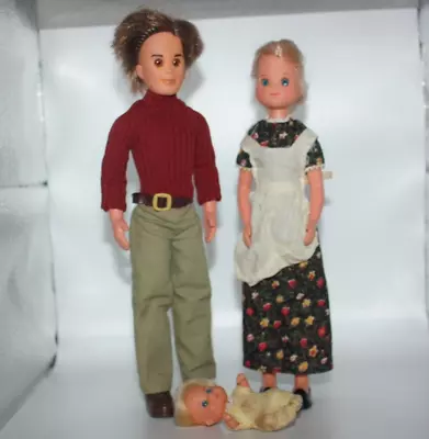 Vintage Mattel Sunshine Family Mom Dad And Baby Steve Stephie Dolls 1973 • $29.95