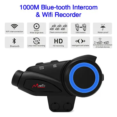 1000m Sony HD Motorcycle Group Intercom Helmet FM Bluetooth Wifi Recorder Camera • £119.99