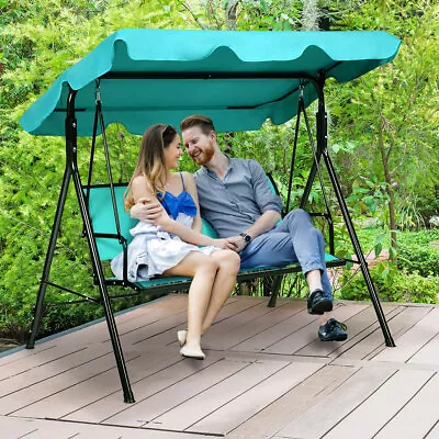 Outdoor Swing Canopy Patio Swing Chair 3 Person Canopy Hammock Blue • $118.49