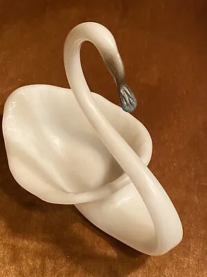 MCM Milk Glass Trumpeter  Swan Handcrafted Candy/ Trinket • $35