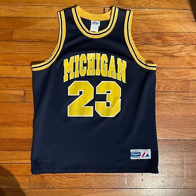 Vintage 90s Michigan Wolverines Basketball Jersey XL Blue Fab Five March Madness • $39