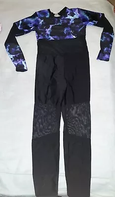 Lightning Print/Black Catsuit - Gymnastics/dance. Size 3 - Age 13 -14 Years.  • £8.50