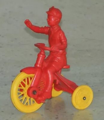 Vintage Auburn Rubber Boy Riding Tricycle Bicycle Vinyl Toy Bike Red & Yellow • $25