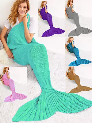 Mermaid Tail Blanket Handmade Knit Crocheted Lapghan Hoodie • £5.99