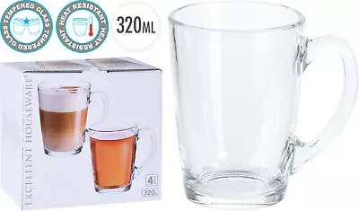 £9.29 • Buy Set Of 4 Glass Coffee Mugs Cappuccino Caffe Latte Glasses 320ml Glass Tea Cups