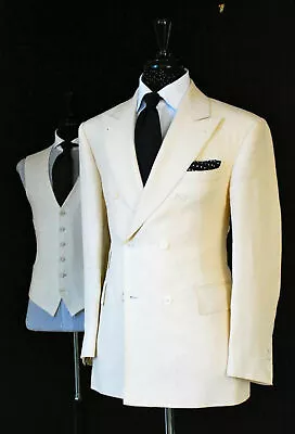 Men Ivory Suits Designer Dinner Wedding Party Wear Suits (Coat+Pant+Vest) • $179.99