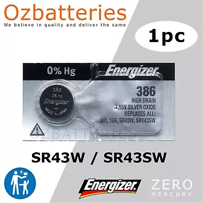 $6.92 • Buy 1PC ENERGIZER SR43W SR143SW 386 / 1.55V Watch Batteries - Silver Oxide