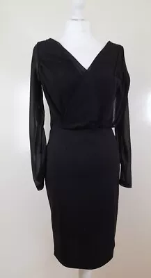 H&M Womens Black Sheer Mock Wrap Little Black Dress Size M UK 10-12 New • $12.42