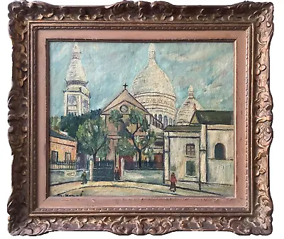 1930's LIKE Maurice UTRILLO LIVELY MONTMARTRE PARIS SACRE COEUR Oil On Canvas • $1800