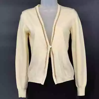 D. EXTERIOR Size XS Cream & Beige Wool Blend One-Button Cardigan With Sequins • $38