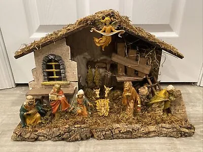 VINTAGE FONTININI FULL LARGE 18  X 12  NATIVITY FIGURE SET MADE IN ITALY • $379.99