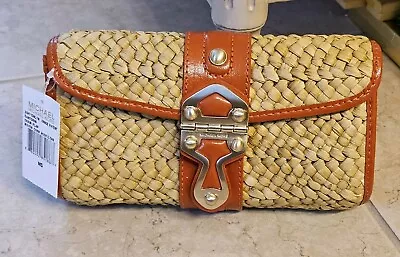Nwt Michael Kors Santorini Orange Straw Leather Chain Flap Handbag Bag Purse • $199.99