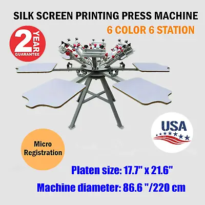 Manual 6 Color 6 Station Micro Registration Tshirt Screen Printing Press Machine • $2019.96