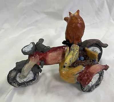 Lynsey Paterson Clay Art Sculpture Motorcycle Cat & Bird Rustic Crude Design VGC • $25.50