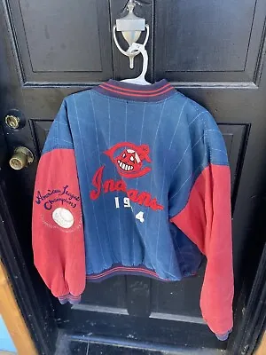 Distressed CLEVELAND INDIANS Mirage Cooperstown Collection BaseBall Jacket  XL • $125