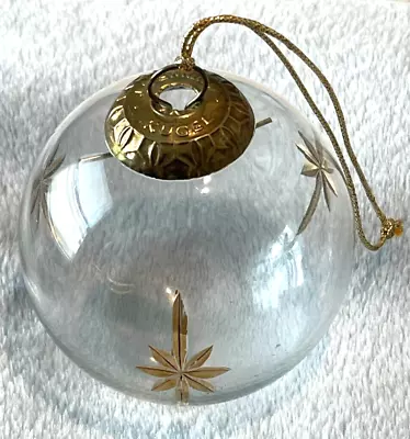 Vintage Midwest Kugel Clear Etched Gold Stars Glass Ornament Handblown • $8.95