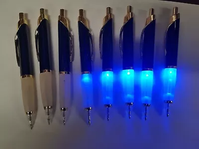 8 X Blue & GOLD Metal Light Up Pens Bright Very Classy Great Quality BLUE LIGHT • £1.99