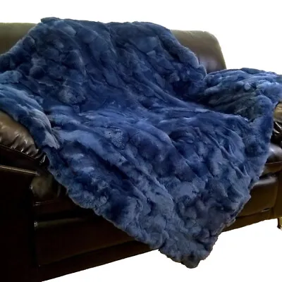 Luxury Real Rex Rabbit Fur Throw Blanket Couch Armchair Mat Bedspread 55x79inch • $188.09