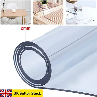 2mm Thick Clear Transparent Vinyl PVC Tablecloth Table Protector Plastic Cover • £9.59