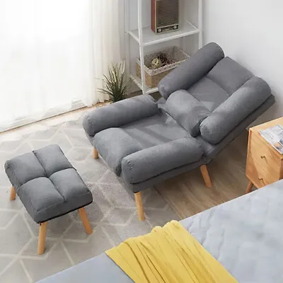 Modern Fabric Recliner Chair Lounge Sofa Home Cinema Fireside Seat W/ Footstool • £169.95