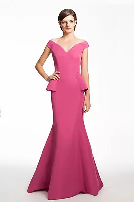 New Melinda Eng Off The Shoulder Peplum Gown Size 4 $2695 Pink Neiman Marcus • $589