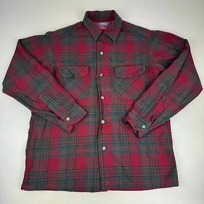 Pendleton Mens Size M 100% Virgin Wool Flannel Button Up Shirt Red Plaid • $34.99